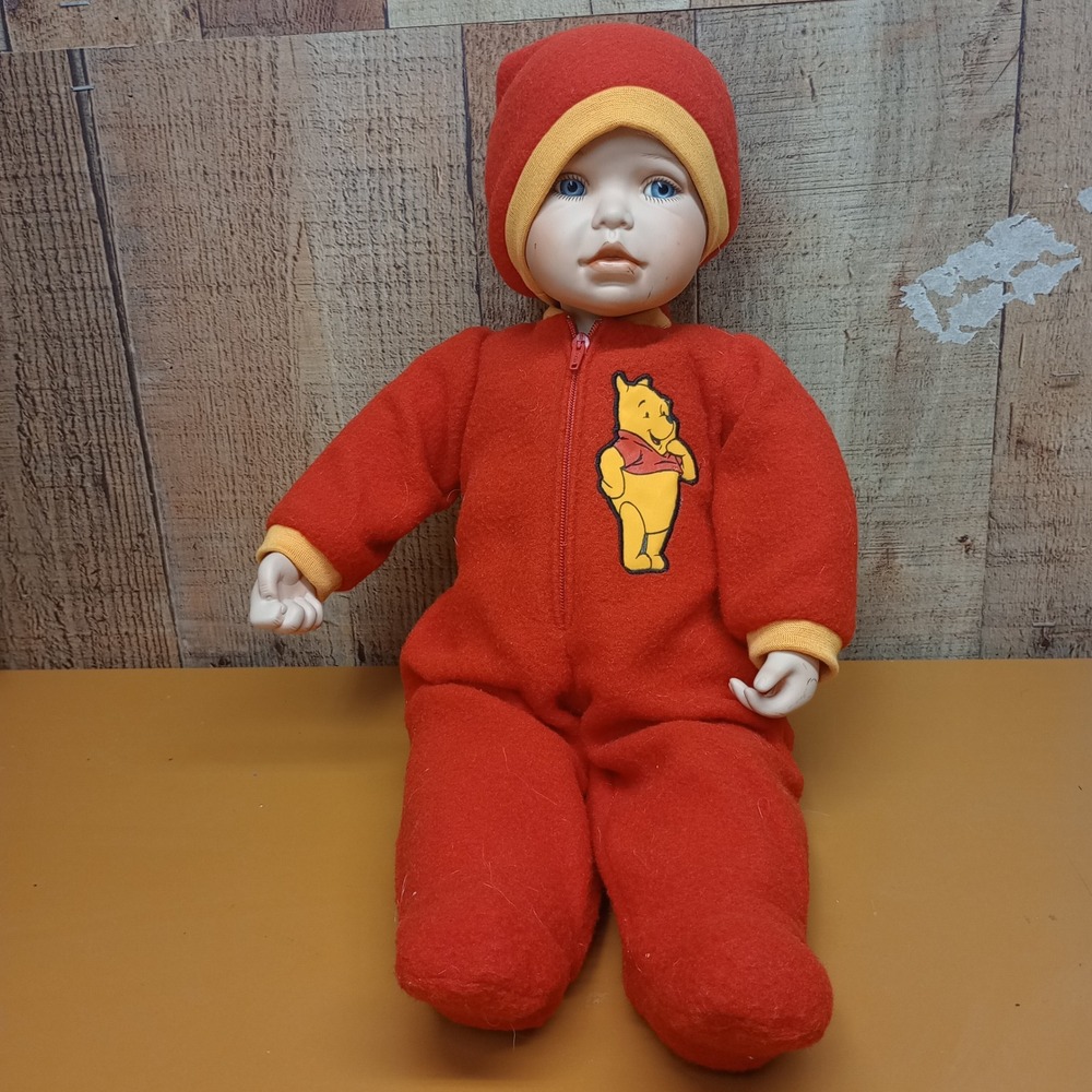 Disney Winnie the Pooh Porcelain Doll Cindy M McClure Red Fleece Sleeper 9599FB